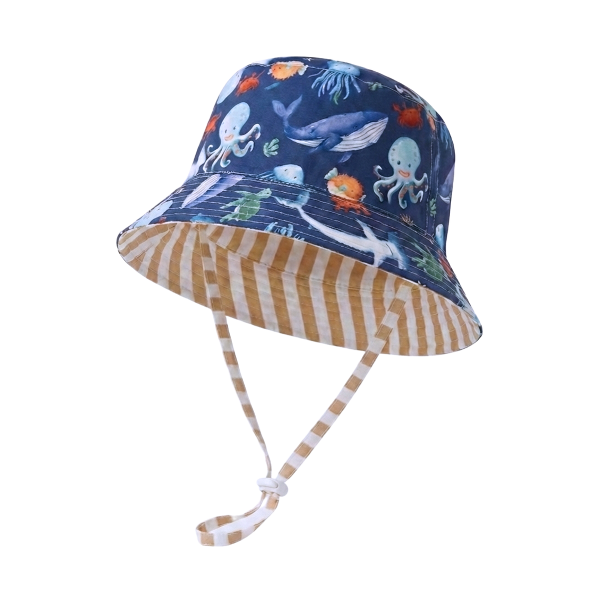 Kinnder Ocean Friends/Mustard Stripe Reversible Bucket Hat