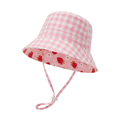 Strawberry Fields/Pink Gingham Reversible Bucket Hat