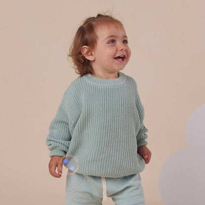 Snuggle Hunny Oversized Cotton Knit Jumper Sage