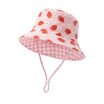 Strawberry Fields/Pink Gingham Reversible Bucket Hat