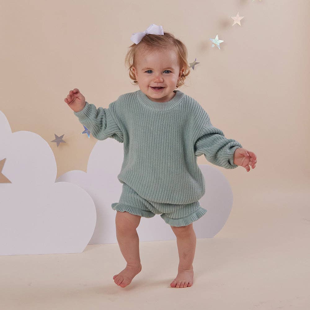 Snuggle Hunny Oversized Cotton Knit Jumper Sage