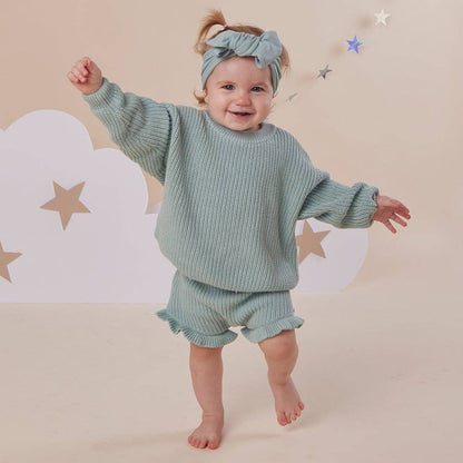 Snuggle Hunny Oversized Cotton Knit Jumper Sage