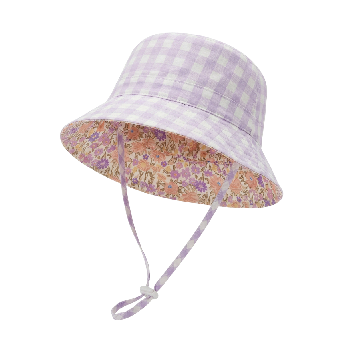 Blossom/Lilac Gingham Reversible Bucket Hat