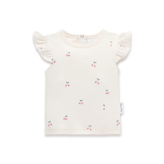 Aster and Oak Cherry Flutter Sleeve Top