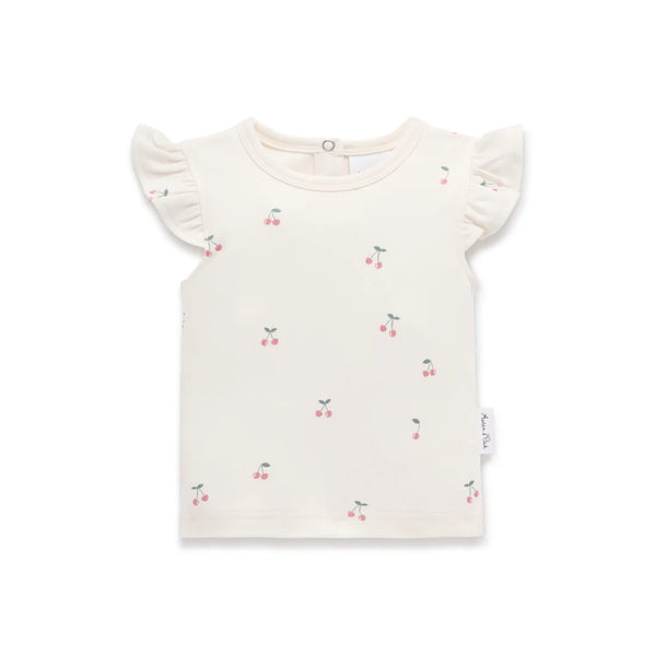 Aster and Oak Cherry Flutter Sleeve Top