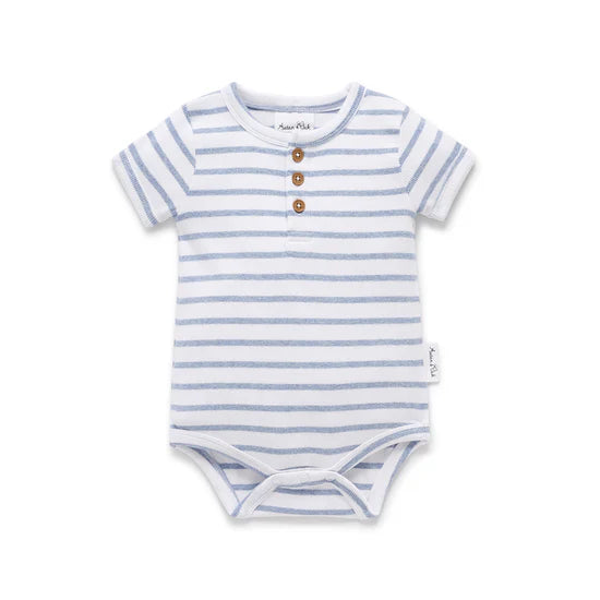 Aster and Oak Blue Stripe Rib Henley Onesie