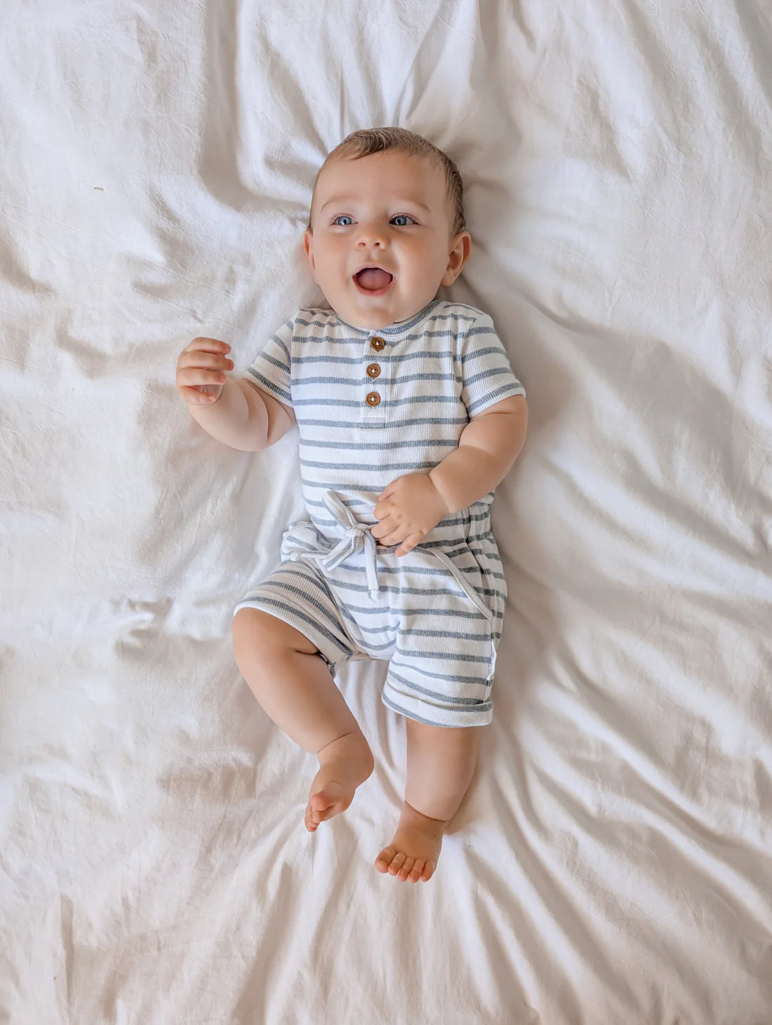 Aster and Oak Blue Stripe Rib Henley Onesie