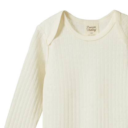 Nature Baby Merino Long Sleeve Bodysuit Pointelle Natural