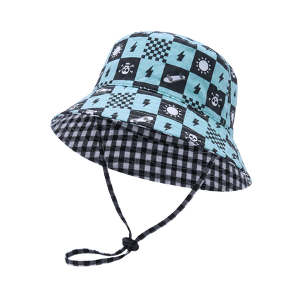 Kinnder Skate Squad/Black Gingham Reversible Bucket Hat