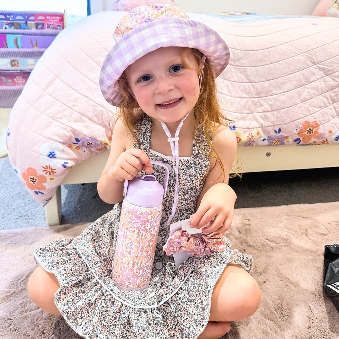 Blossom/Lilac Gingham Reversible Bucket Hat