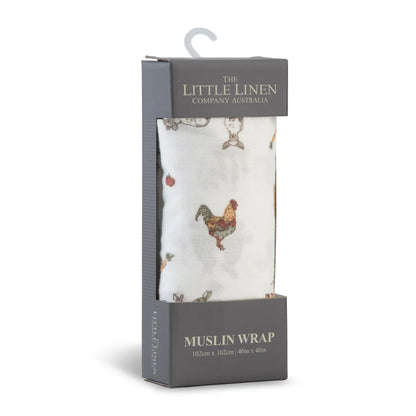 Little Linen Printed Muslin Wrap Farmyard Lamb