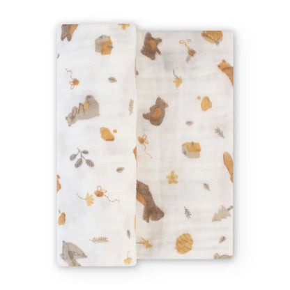 Little Linen Printed Muslin Wrap Nectar Bear
